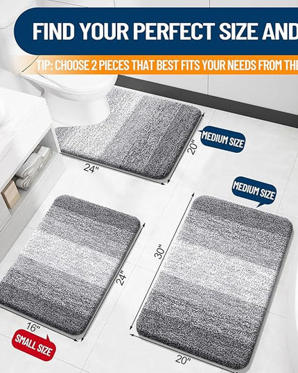 OLANLY Bathroom Rug Set 2 Piece, Soft Absorbent Microfiber Bath Rug Set, Non-Slip, Machine Wash Dry, Plush Shaggy Bath Mats for Bathroom (30"x20"+24"x16", Grey)