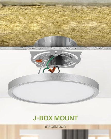 ASD LED 9" Round Flush Mount Ceiling Light Fixture, Low Profile Surface Lighting | 5CCT, Dimmable, Ultra-Thin, ETL Listed | 18W 1660LM 2700-6000K 120V | Kitchen, Hallway Lamp | Nickel, 12 Pack
