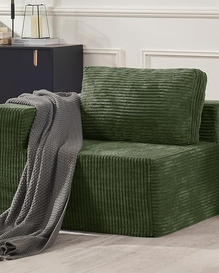 40" Modular Sectional Sofa, Upholstered Floor Sofa Couch with Pillow, Bean Bag Chair for Bedroom Living Room, No Assembly Required (Green, Plush Corduroy Fabric)