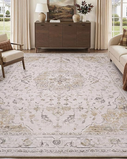 PADOOR-Vintage Area Rug 6X9 Rugs for Living Room-Soft Beige Rugs for Bedroom-Machine Washable Rugs Non Slip Carpet-Rug for Dining Room Living Room Bedside Office