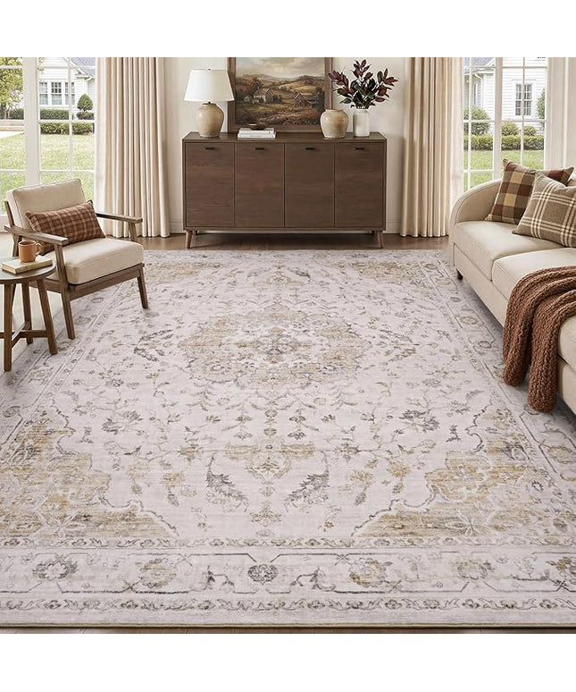 PADOOR-Vintage Area Rug 5X7 Rugs for Living Room-Soft Beige Rugs for Bedroom-Machine Washable Rugs Non Slip Carpet-Rug for Dining Room Living Room Bedside Office