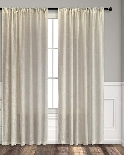 Beige Curtains 72 Inch Length for Living Room 2 Panels Set Back Tab Rod Pocket Light Reducing Semi Sheer Flax Linen Curtains for Bedroom Sack Tweed Crude Country Farmhouse Decor 52x72 Inches Long