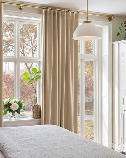 Lazzzy Cream Velvet Curtains 108 Inches Long Blackout Thermal Insulated Room Darkening Lined Curtain Drapes Back Tab Window Treatments for Bedroom Living Room 2 Panels,52 x 108 Inch, Latte