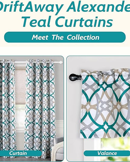 DriftAway Alexander 80% Blackout Curtains for Living Room 250GSM Pattern Match Thermal Insulated Room Darkening Geo Moroccan Mid Century Grommet Bedroom Drapes 2 Panels 52 Inch by 84 Inch Teal