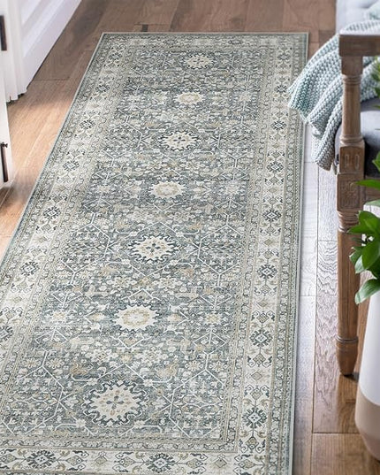 jinchan Runner Rug 3x8 Washable Hallway Rug Distressed Gray Multi Vintage Floral Runner Kitchen Floor Cover Indoor Mat Retro Entryway Living Room Bedroom Office Farmhouse Grey