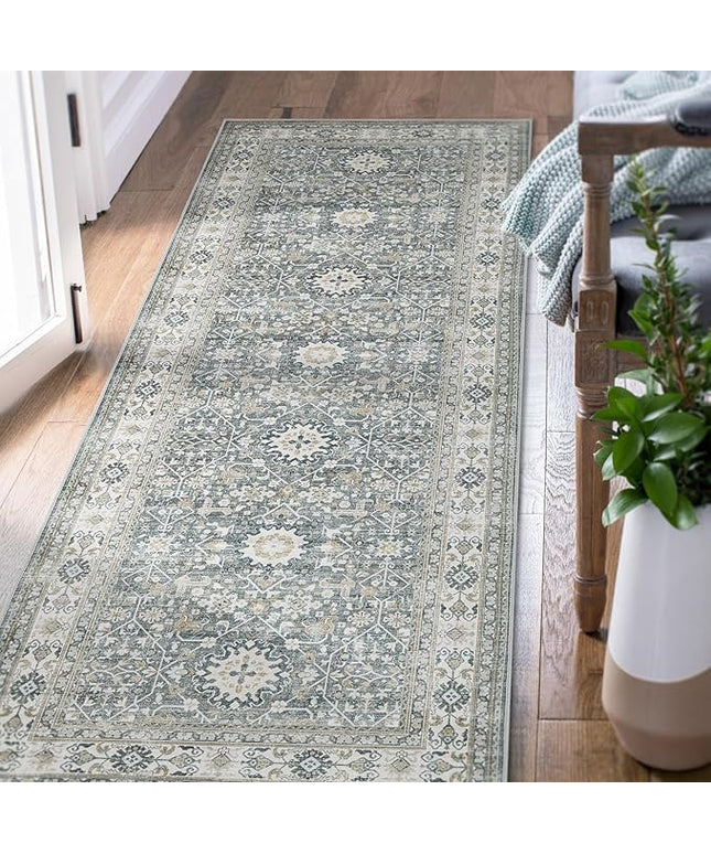 jinchan Runner Rug 3x7 Washable Hallway Rug Distressed Gray Multi Vintage Floral Runner Kitchen Floor Cover Indoor Mat Retro Entryway Living Room Bedroom Office Farmhouse Grey
