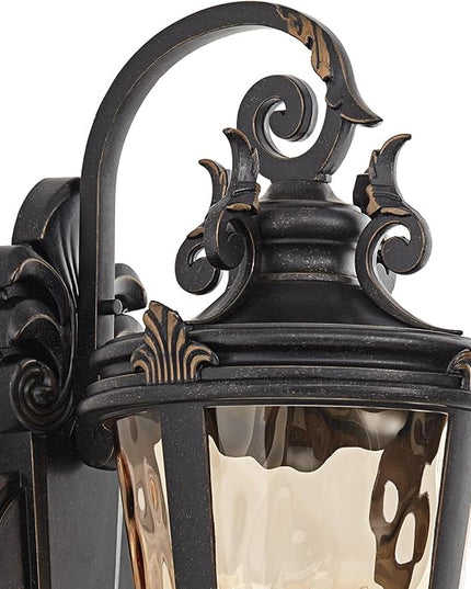 John Timberland Casa Marseille Vintage Outdoor Wall Light Fixture Veranda Bronze Scroll Frame 31" Champagne Hammered Glass for Exterior House Porch Patio Outside Deck Garage Yard Front Door