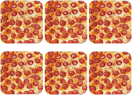 Marble Coasters Square Leather Drinks Coaster Set with Holder for Coffee Table Bar Home Decor 4 Inches Set of 6 (Pizza, One Size)