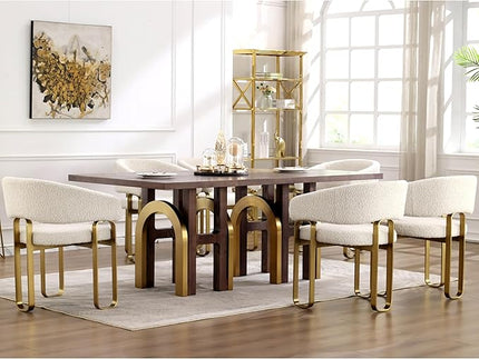 78" Solid Wood Dining Table for 6-8, Farmhouse Rectangular Wooden Dining Room Table with Rustic Brown Ash Wood & Brushed Gold Legs