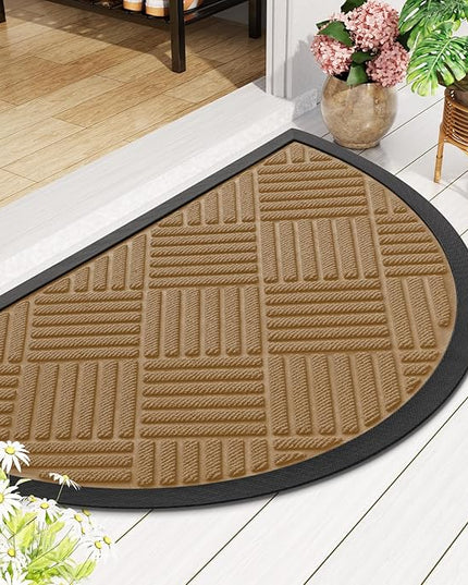 Smiry Half Circle Front Door Mat Outside Entrance, Heavy Duty Outdoor Indoor Natural Rubber Doormat, Non Slip, Trap Dirt and Moisture, Easy Clean Low Profile Patio Porch Entryway Mat, 29.5x17, Coffee