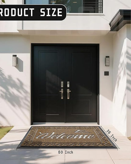 Yimobra Welcome Mat, Heavy Duty Sturdy Door Mats for Home Entrance Outdoor Indoor, Front Doormat for Outside Patio Floor Entry Porch Garage Office, Waterproof, Low Profile, 60 x 36, Beige Brown