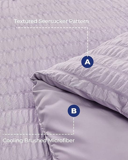 HYMOKEGE Lavender Queen Comforter Set Seersucker 7 Pieces, All Season Luxury Bed in a Bag for Bedroom, Bedding Set with Comforters, Sheets, Pillowcases & Shams