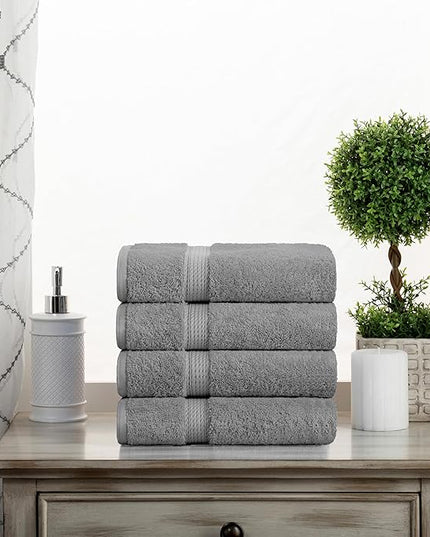 Superior Egyptian Cotton Pile Hand Towel Set of 4, Ultra Soft Luxury Towels, Thick Plush Essentials, Absorbent Heavyweight, Guest Bath, Hotel, Spa, Home Bathroom, Shower Basics, Charcoal