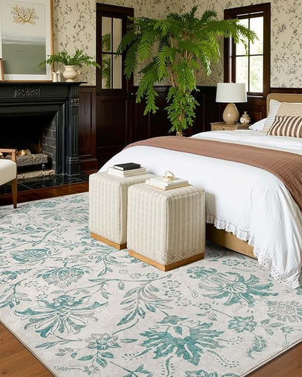 jinchan Torino Floral 8x10 Area Rugs Vintage-Inspired Design Accent Living Room Rug Machine Washable Ultra-Thin Low-Pile Non-Slip Traditional Carpet for Bedroom Dining Room Home Office