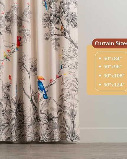 Maison d' Hermine Curtains for Living Room 100% Cotton 96 inch Length One Panel Light Filtering Curtains for Bedroom Windows with Rod and Loop Pockets Drapes (Amazonia, 50" W x 96" L)