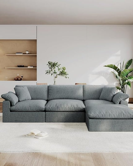 Modular Sectional Sofa Cloud Couch,Down Filled Comfy Cloud Modern Sofa,L Shape Oversized Couch Cushion Covers Removable for Living Room,Light Blue