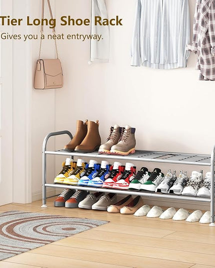 LINZINAR Shoe Rack 2 Tier Storage Organizer for Closet Entryway Metal Grey