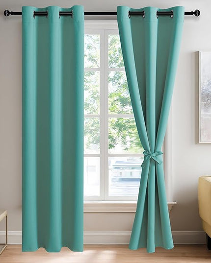 JIUZHEN Blackout Curtains with Tiebacks-Thermal Insulated and Light Blocking,2 Panels, 42 x 84 Inch,Turquoise