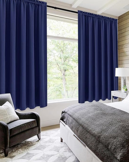 DWCN Blackout Curtains for Living Room Thermal Insulated, Energy Saving & Noise Reducing Bedroom Curtains, Navy, W 70x L 72 Inch, Set of 2 Rod Pocket Curtain Panels