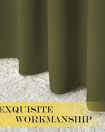 NICETOWN Blackout Window Curtain 90 inch Length - Room Darkening Thermal Insulated Grommet Large Window Treatment Light Blocking for Bedroom/Doorway (Olive Green, 1 Panel, W52 x L90)