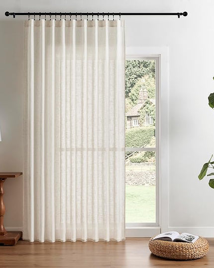Joydeco Light Filtering Curtains 108 Inch Length for Bedroom, Linen Curtains 108 Inch Length 1 Panel Set for Living Room，White Semi Sheer Drapes 108 Inches Long with Rod Pockets