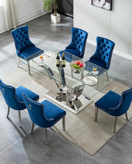 HomVent 70'' Glass Dining Table Set for 6, Modern Rectangle Kitchen Table Set for 6, Glass Dinner Table and Chairs Set for 6 for Living Room,Kitchen