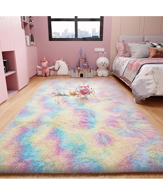 Ophanie Upgrade 4x6 Light Rainbow Rugs for Bedroom, Fluffy Soft Area Rug, Shaggy Non-Slip Indoor Floor Carpet for Living Room, Kids Baby Boys Teen Dorm Home Decor Aesthetic, Nursery