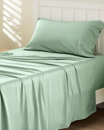 Bedsure Cooling Sheets Twin XL, Rayon Derived from Bamboo, Breathable & Soft Twin XL Sheet Sets, Deep Pocket Up to 16 Inches, Hotel Luxury Silky Dorm Bedding for Hot Sleepers, Sage Green