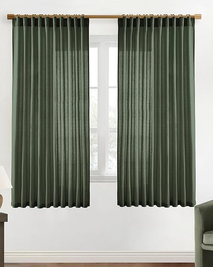 XTMYI Green Curtains 63 Inch Length Sheer Semi Light Filtering Tropical Curtains for Living Room 2 Panels Set