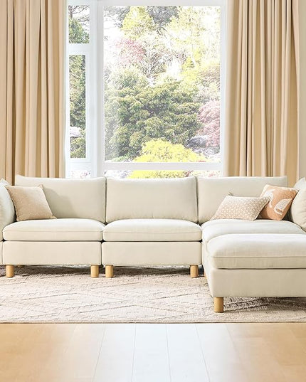 CHITA 161" Super Large Sectional Couches for Living Room, Modular Cloud Couch Sectional Sofa, Premium Fabric Couches, Down Filled, High Density Foam, Chenille in Cream, 6 Seat U Shaped