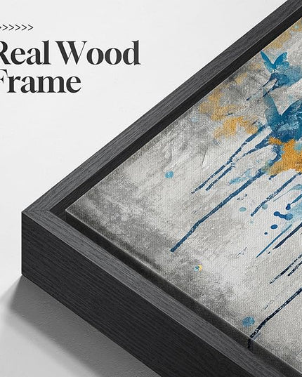 Framed Large Tree Wall Art, Blue and Gold Abstract Tree of Life Canvas Painting Print Artwork for Walls, Modern Golden Butterfly Picture for Living Room Bedroom Dining Room Hallway Wall Decor, 20x40