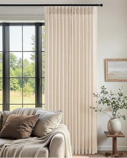 Topfinel Pinch Pleated Curtains 90 Inches Long 2 Panels Set,Sand Beige Semi Sheer Cotton Blend Fabric Aesthetic Advanced Curtain Drapes for Living Room Bedroom,40x90 inch Length