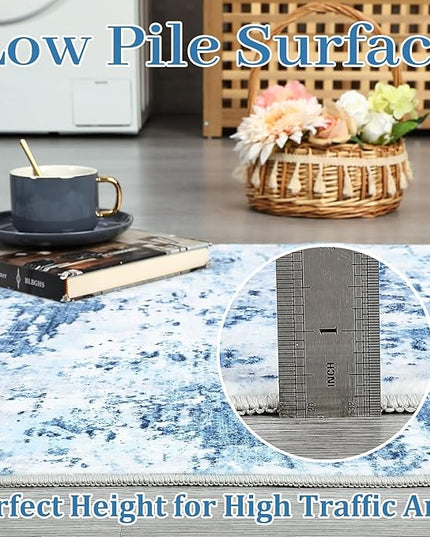 Modern Abstract 2x8 Area Rug Non Slip Non Shedding Low Pile Stain Resistant Rug for Hallway Kitchen Bedroom Non Shedding,Light Blue