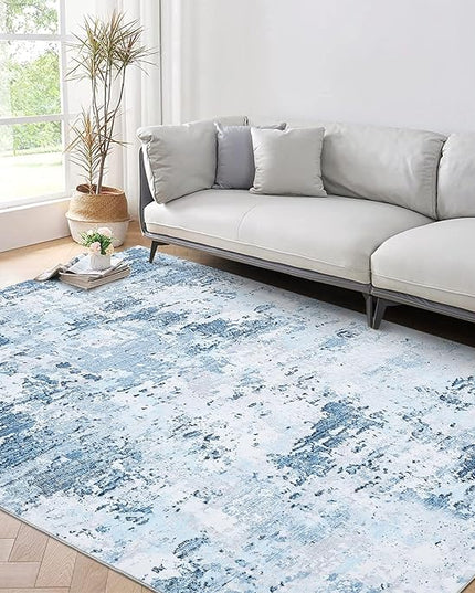 Area Rug 4x6 for Living Room Stain Resistant Carpet Modern Abstract Rugs Ultra Soft Machnine Washable Indoor Floor Cover Accent Rug Low Pile Thin Rug for Bedroom Dining Room, Blue