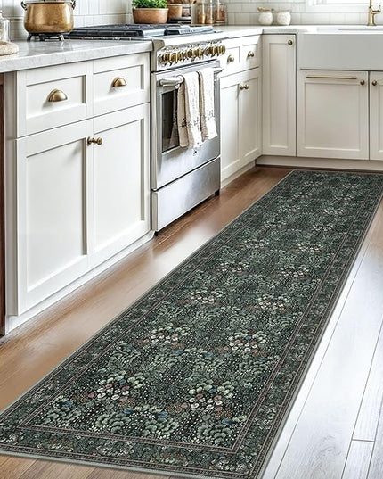 2x8 Modern Runner Rug for Hallways, Dark Green Super Soft Hallway Decor Kitchen Rugs with Non-Slip, Non-Shedding Washable Rug for Entryway Bedroom Indoor