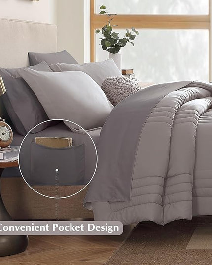 Monbix King Size Comforter Set - 7 Pieces Bed in a Bag King, Cloud Purple Bedding Sets with Comforter, All Seasons Comforter Bed Set with Sheets, Pillowcases & Shams