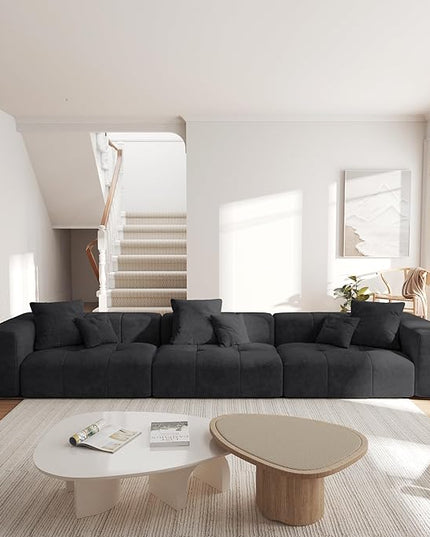 JACH 144 Inch Modular Sofa, Mid Century Modern Extra Deep Corner Seat Couch, 3-Seater Sofas for Living Room, Sectional Couches, Cozy Sofa for Apartment, Living Room (Linen Fabric, Black)