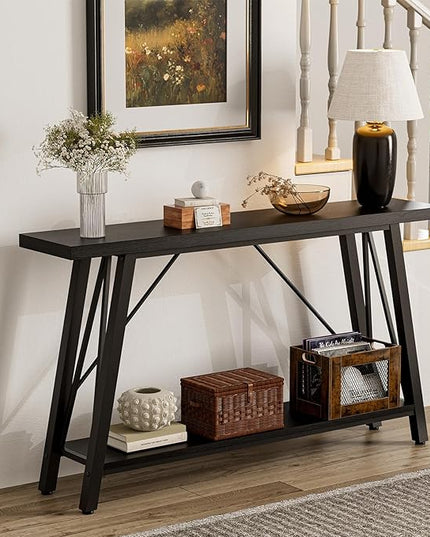 GAZHOME Console Table with Storage Shelf - Industrial Style Sofa Table Behind Couch for Living Room & Entryway, Black,53.1 Inch