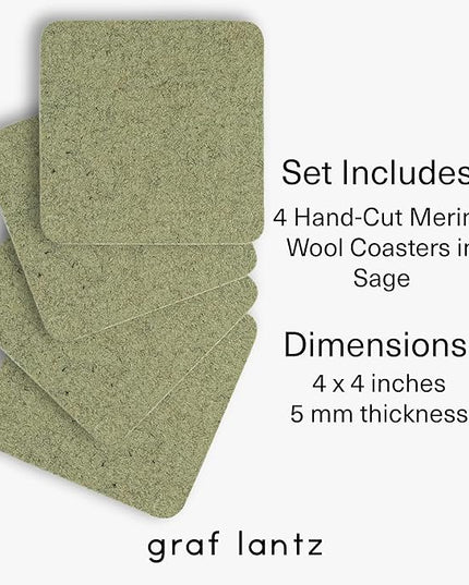 Graf Lantz - Bierfilzl Merino Wool Square Coasters Set of 4 - Sage (4"x4"x5mm) - Absorbs 30% of Weight - Natural German Wool - Heat Resistant, Sustainable, Reusable - Home Decor, Coffee Table Decor