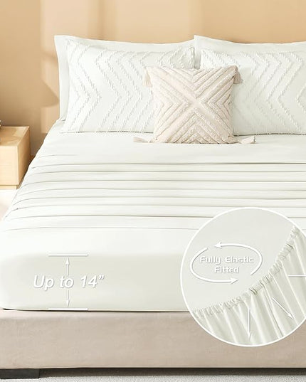Litanika Ivory Full Size Comforter Set with Sheets - 7 Pieces Bed in a Bag Full Boho Tufted Complete Bedding Sets with Comforter, Sheets, Pillowcases & Shams