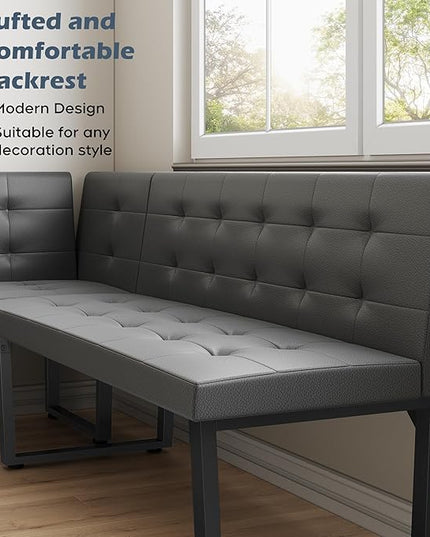 Brafab Corner Dining Table Set, 70 Inch Breakfast Nook Table Set with Upholstered Banquette, 5-Piece Corner Bench Dining Table Set, Gray