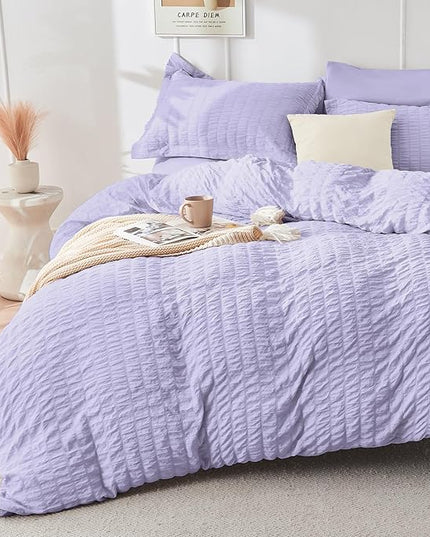 HYMOKEGE Light Purple Full Size Comforter Sets Seersucker 7 Pieces, All Season Luxury Bed in a Bag for Bedroom, Bedding Set with Comforter, Sheets, Pillowcases & Shams