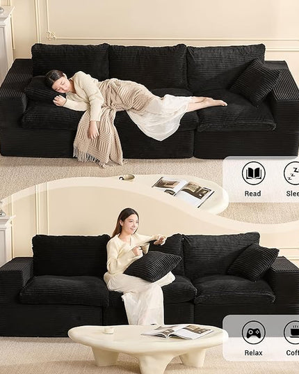 106.3” Sectional Couches for Living Room, Cloud Couch, Modular Sectional Sofa, Convertible Sofas Bed, Deep Seat Sofa, Corduroy, Black