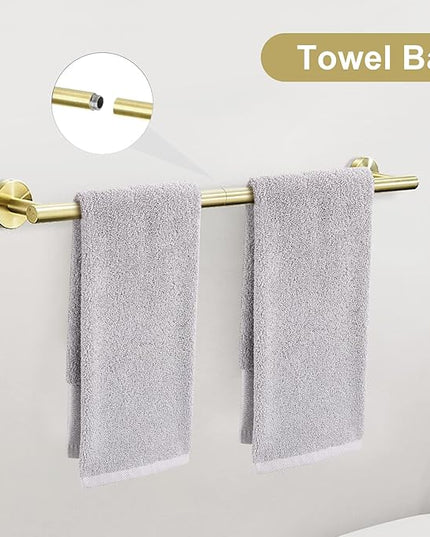 TURS Brushed Gold Bathroom Hardware Set 5 Piece, SUS304 Stainless Steel Bath Towel Bar Set, 24 Inch Bathroom Accessories Kit Wall Mounted