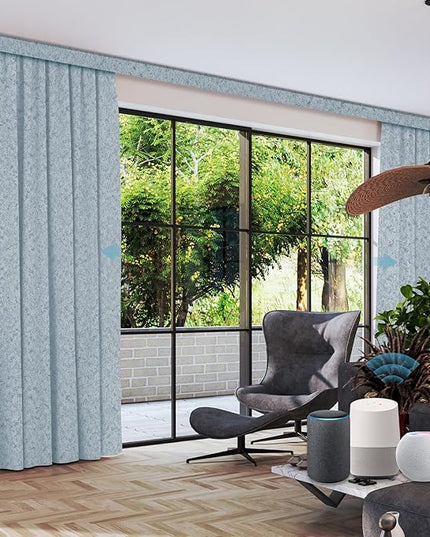 SmartWings Automatic Curtain Opener with Drapery, Motorized Vertical Blinds with Remote, Electric Closet Doors Sliding Panels Compatible with Alexa Google Homekit, 90% Blackout Light Blue