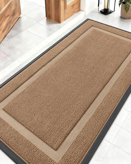 OLANLY Front Door Mat Indoor Outdoor Entrance, Waterproof All-Season, All-Weather Doormat, Sturdy Natural Rubber, Fade Resistant, Low Profile, Easy Clean Patio Porch Entryway Mat, 47x23, Light Borwn
