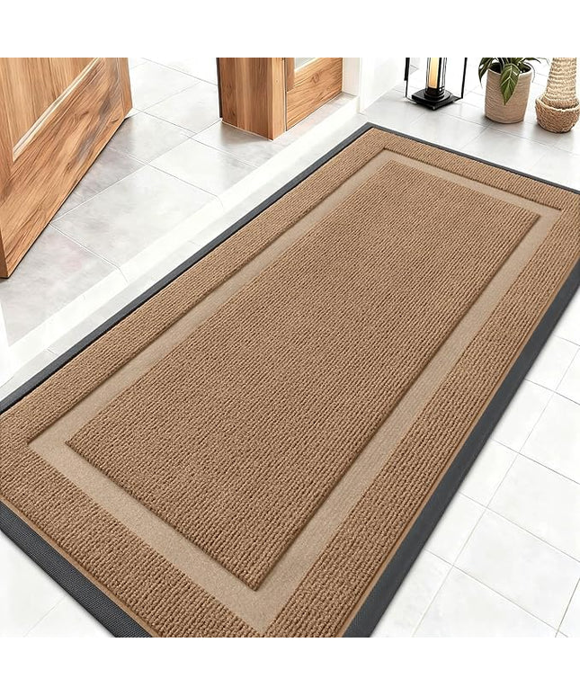 OLANLY Front Door Mat Indoor Outdoor Entrance, Waterproof All-Season, All-Weather Doormat, Sturdy Natural Rubber, Fade Resistant, Low Profile, Easy Clean Patio Porch Entryway Mat, 47x23, Light Borwn
