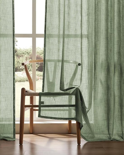 Joydeco Linen Curtains 96 Inch Length 2 Panel Sets,Light Filtering Curtains for Bedroom 52 Inch Wide Living Room Drapes with Back Tabs & Rod Pockets (W52 x L96 Inch, Loden)
