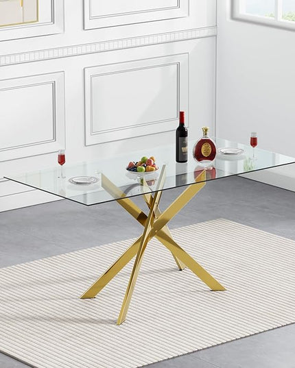 HomVent 5 Pieces Rectangular Glass Dining Table Set, Glass Kitchen Table Set for 4 Dinner Table Set with 4 PU Dining Chairs for Kitchen Dining Room