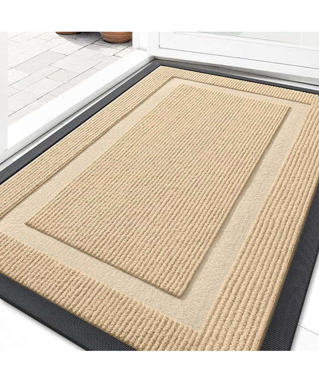 OLANLY Front Door Mat Indoor Outdoor Entrance, Waterproof All-Season, All-Weather Doormat, Sturdy Natural Rubber, Fade Resistant, Low Profile, Easy Clean Patio Porch Entryway Mat, 33x21, Beige